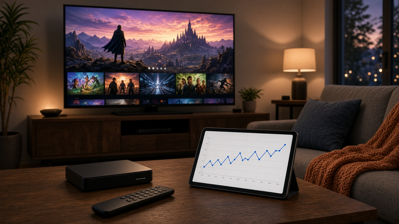 Television and Wi-Fi router beside a bundled service bill comparison