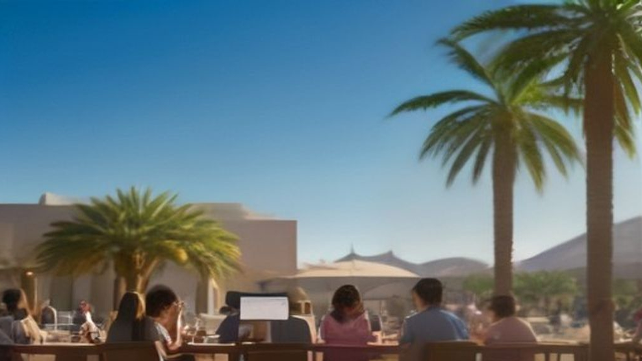 People using devices in a New Mexico public plaza with outdoor connectivity