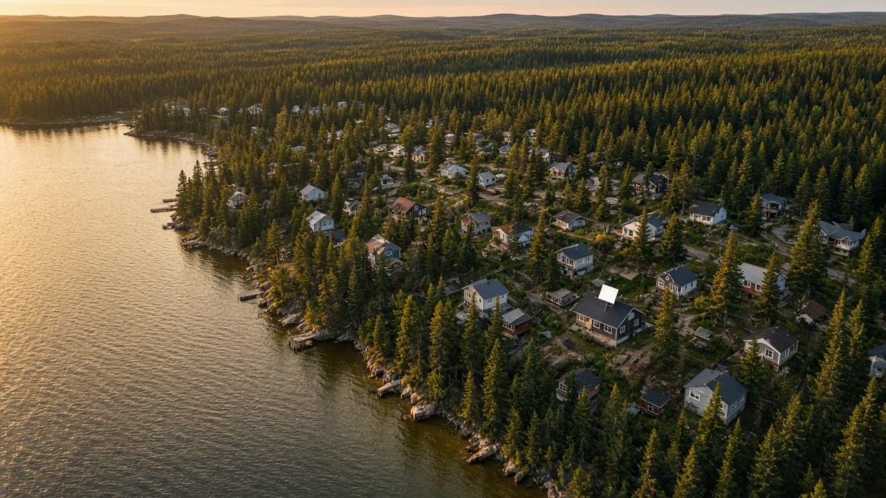 Remote northern Ontario lake community in autumn