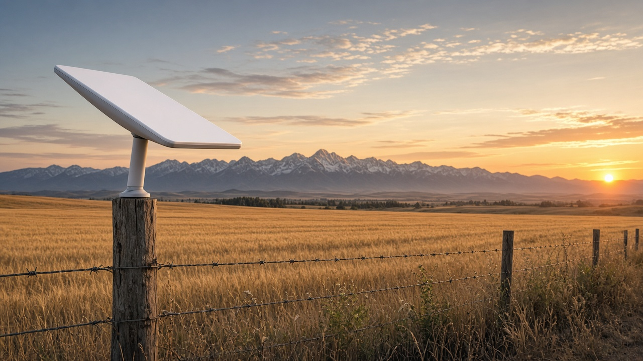 Satellite internet dish at a rural home in Alberta