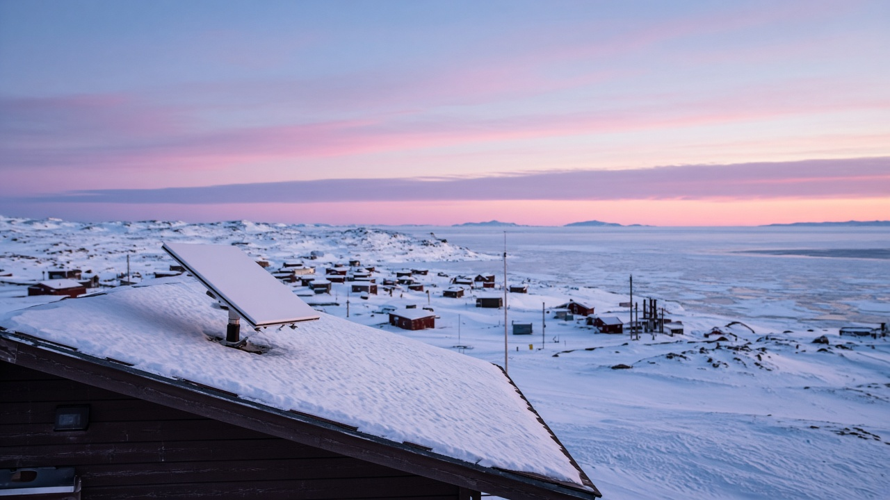 Satellite internet dish at a rural home in Nunavut