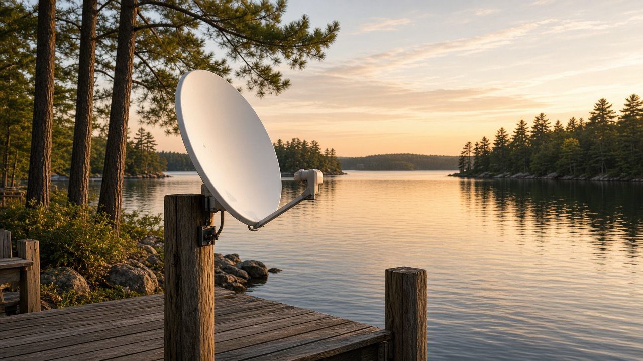 Satellite internet dish at a rural home in Ontario