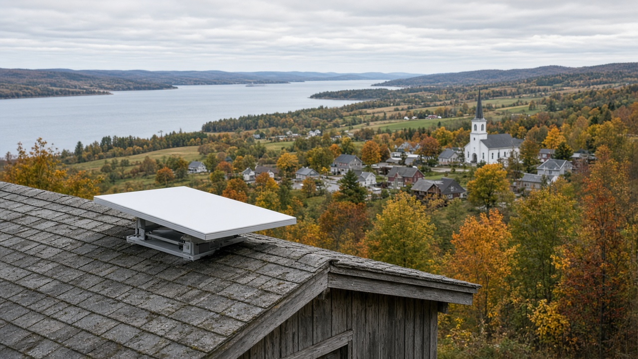 Antenne satellite sur un chalet au Québec