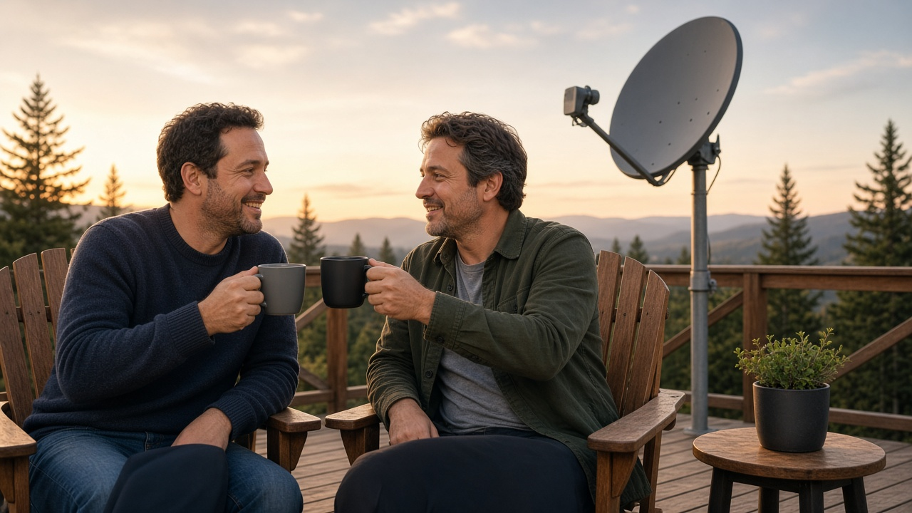 Two connected devices sharing a referral link on a green background