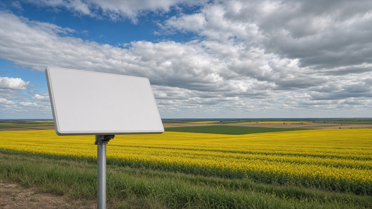 Satellite internet dish at a rural home in Saskatchewan